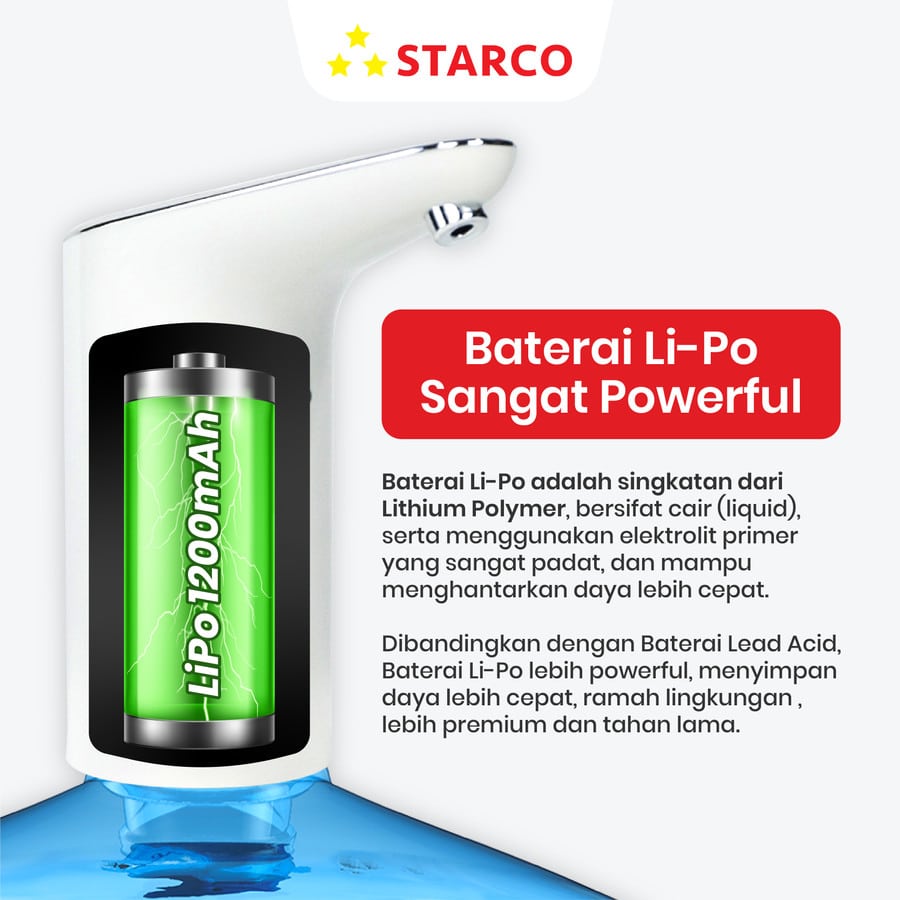 Starco Pompa Air Galon Elektrik Dispenser Rechargeable USB 1200 mAh